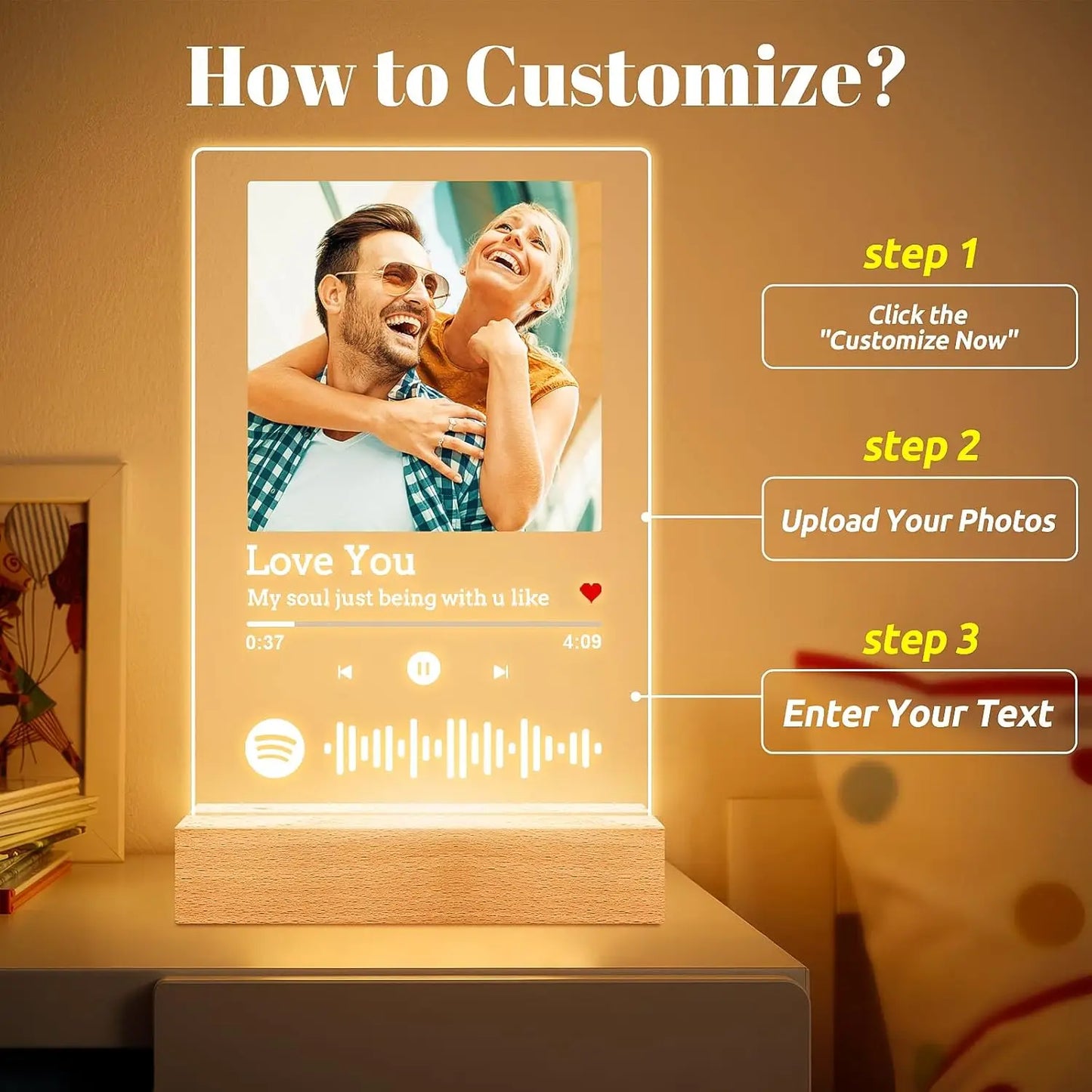 Personalized Spotify Song Plaque | Custom Acrylic Photo Frame with LED Night Light