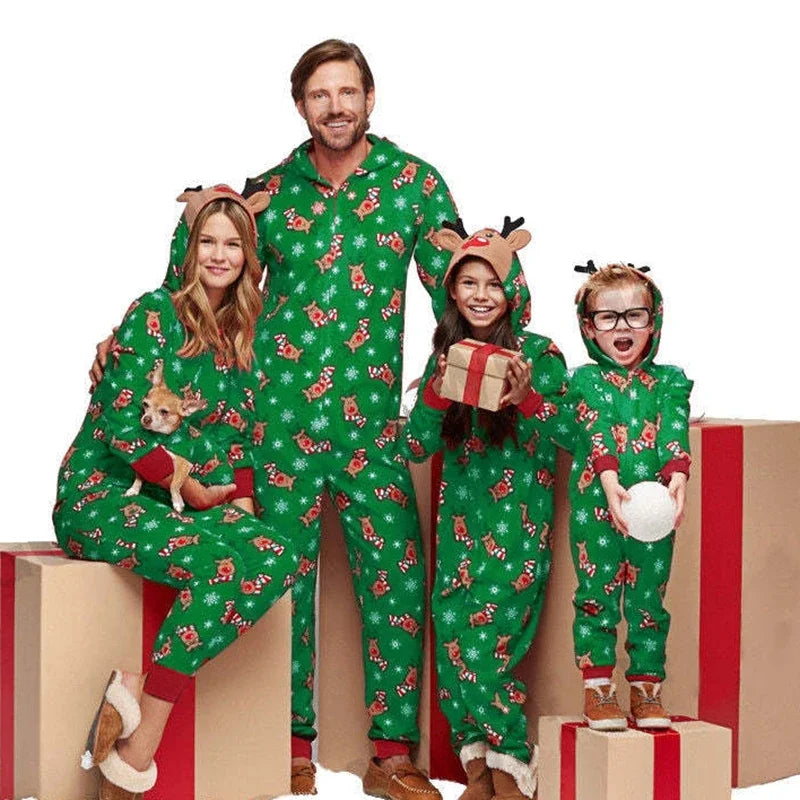 Christmas Family Matching Elk Print Onesie Pajamas