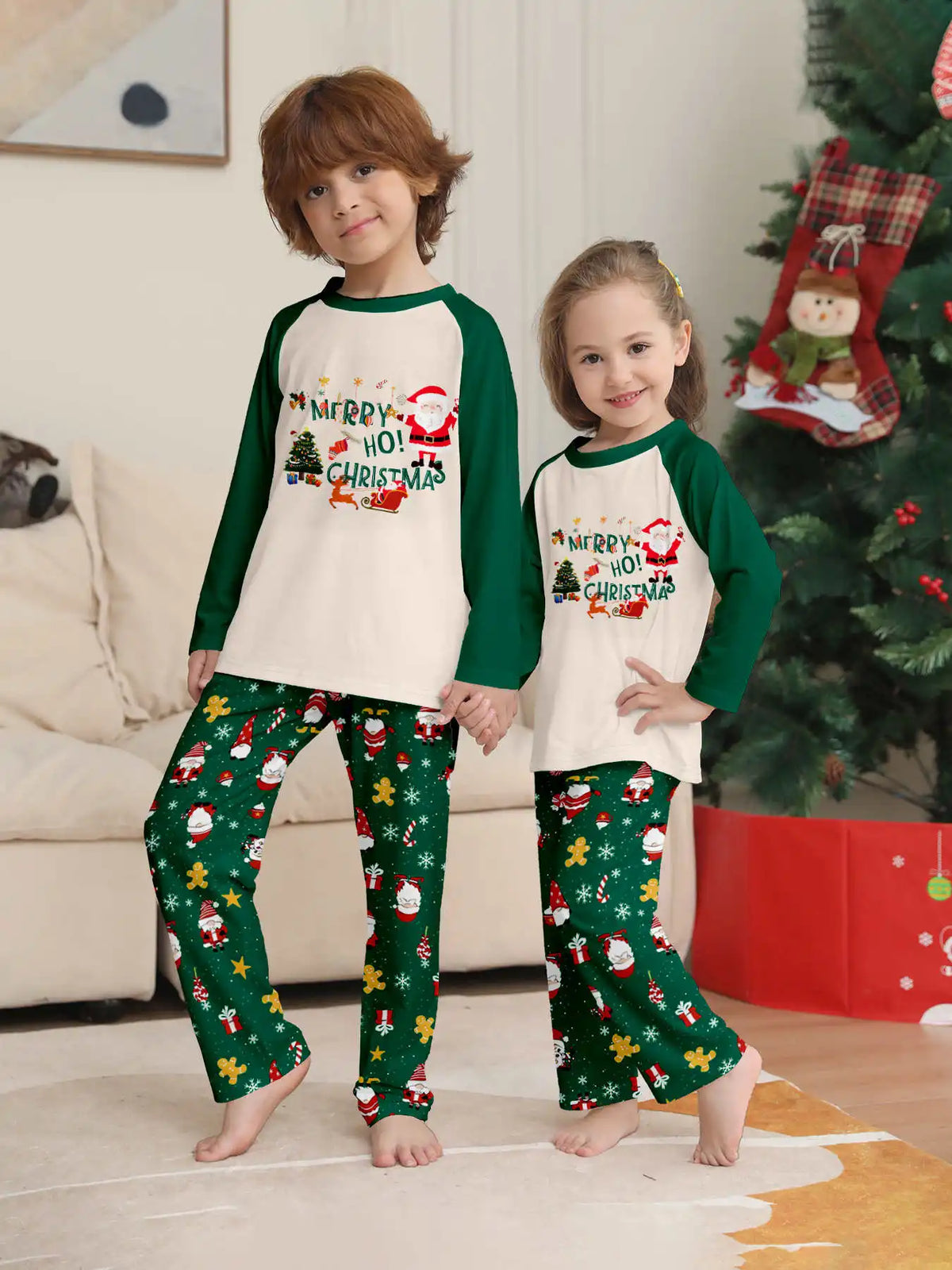 Christmas Family Matching Pajamas, Green Pattern Set for Mom, Dad & Kids