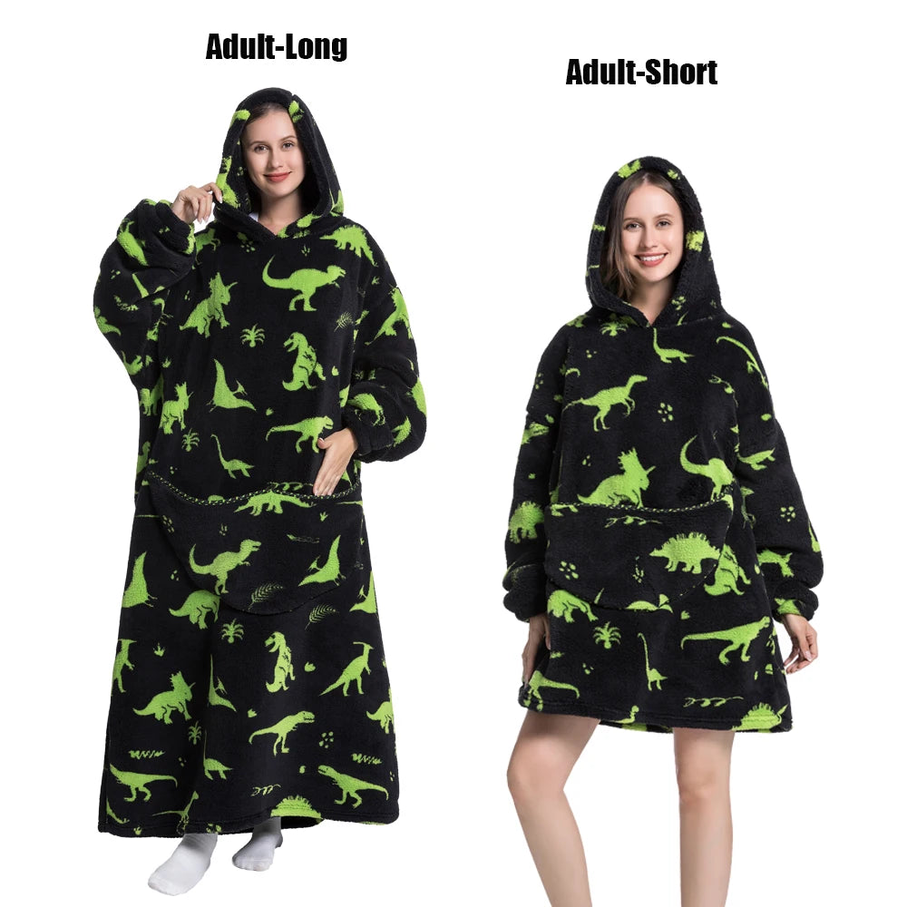 Cartoon Plush Wearable Blanket Hoodie for Adults