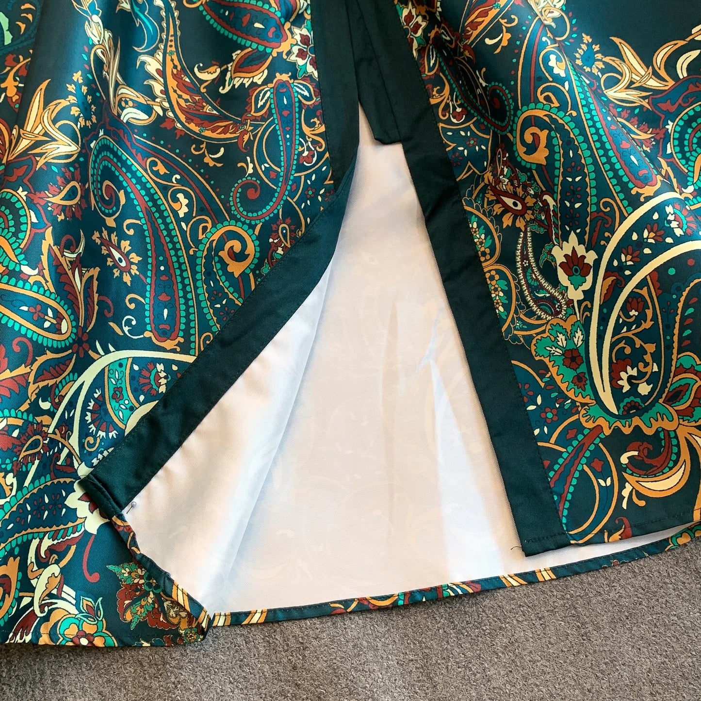 Elegant European Court Style Vintage Mesh Splice Print Lantern Sleeve Long Dress Women's Waist Cinching Slimming Maxi Gown