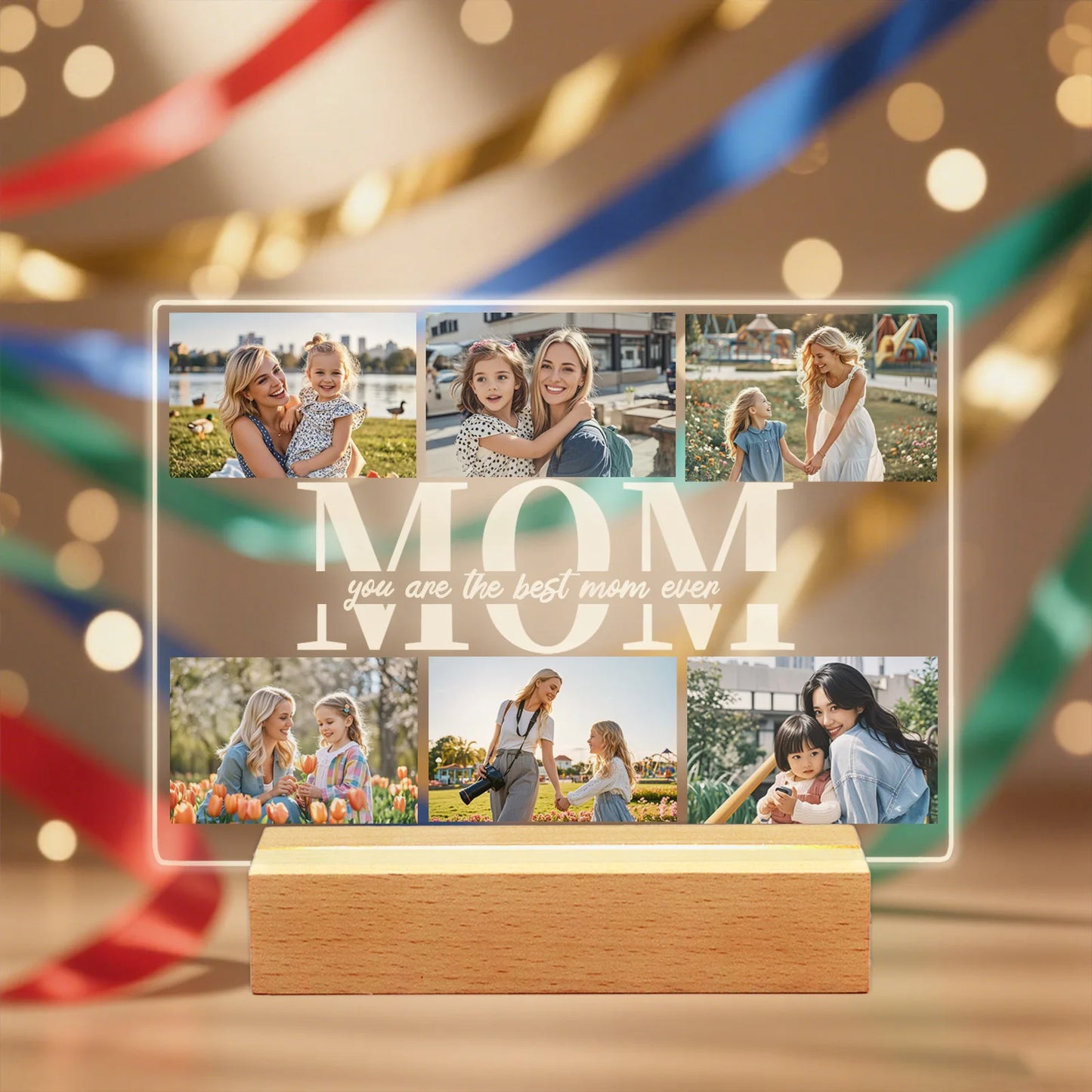 Personalized Photo Acrylic Plaque Custom Mothers Day Night Light for Mom Birthday Present Home Decor Family Keepsake Unique Gift