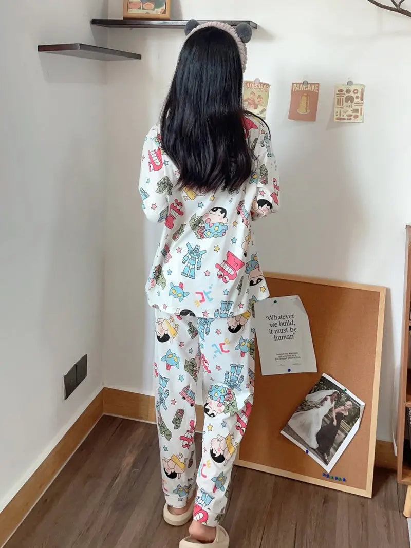 Cute Crayon Shin-Chan Pajamas Two-Piece Set — Women's Cartoon Loungewear
