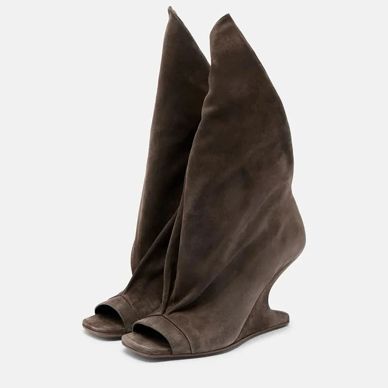 European and American High-quality Trendy Fashion Stage Walking Sleeve Short Boots for Women, Square Toe Open Toe Cool Boots