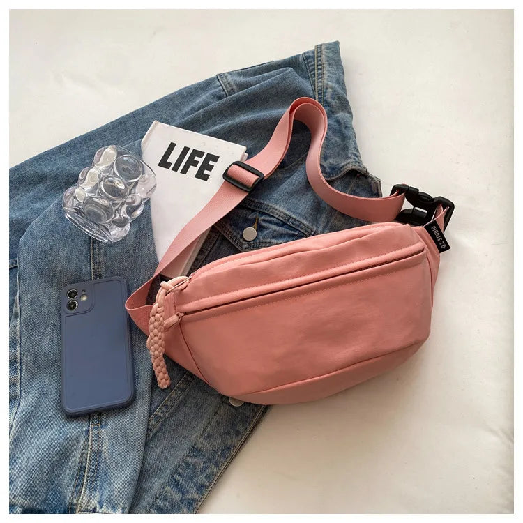 Fashion Nylon Crossbody Bags for Women Chest Bags Sling Waist Pack Canvas Waist Bag Casual Fanny Packs Sport Half Moon Belt Bag