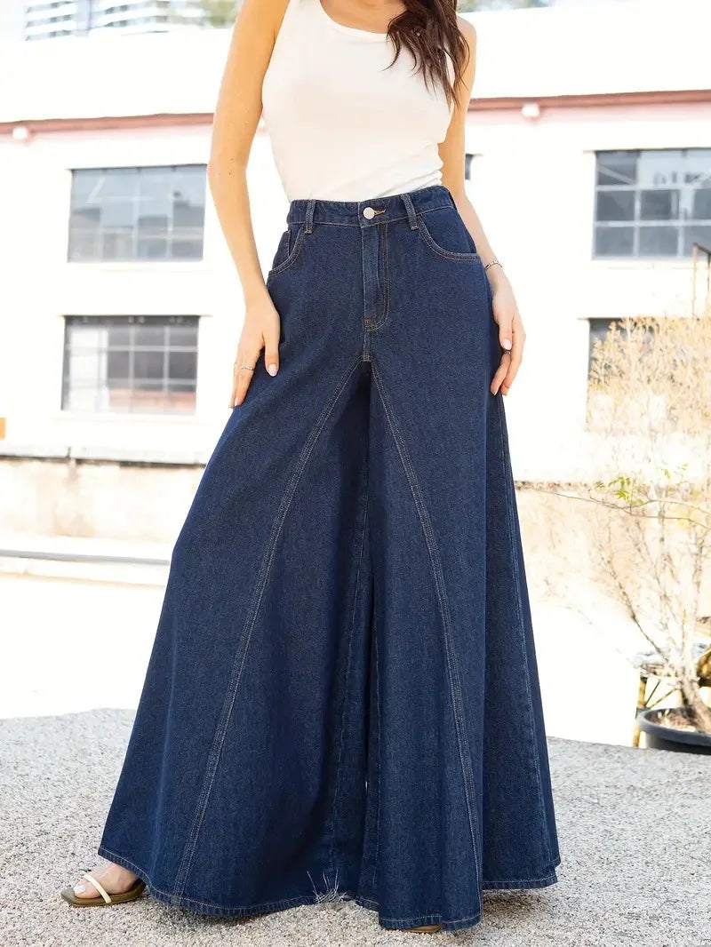Women's Wide Leg Denim Jeans — Low Waist Washed Street Style