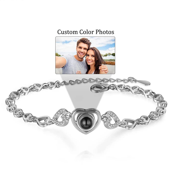 Custom Photo Bracelet Personalized Projection Bracelets with Picture Inside 100 Languages I Love You Stainless Steel Bracelet