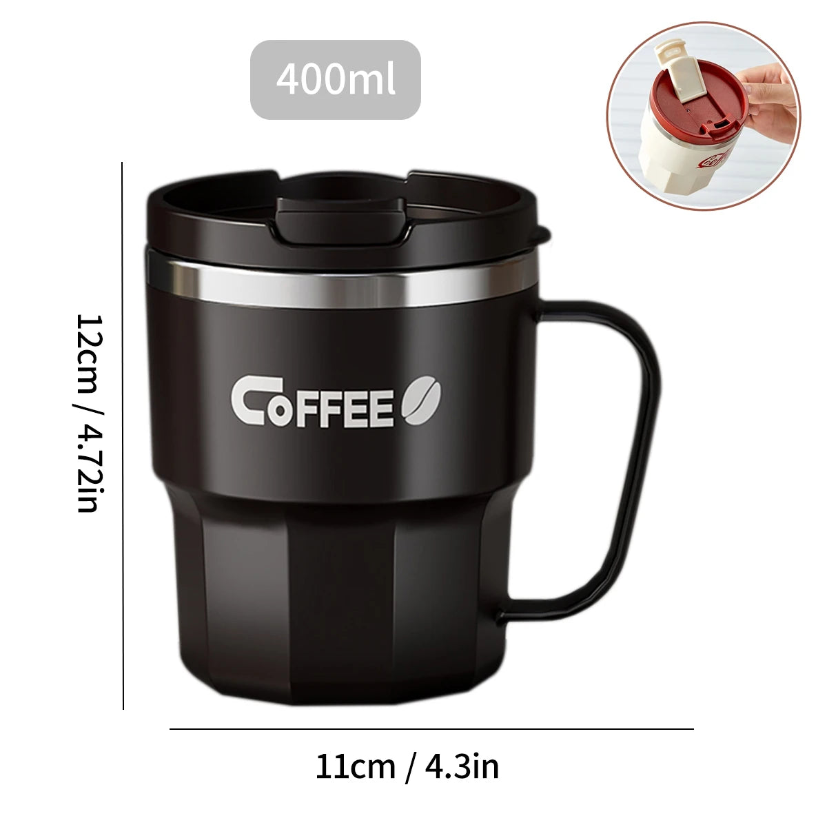 Double Wall Insulated Coffee Mug — 304 Stainless Steel with Handle