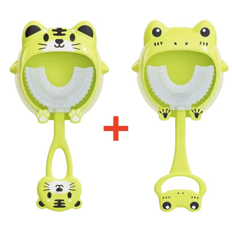 Kids U-Shaped Silicone Toothbrush — 360° Cartoon Design for Ages 1–12