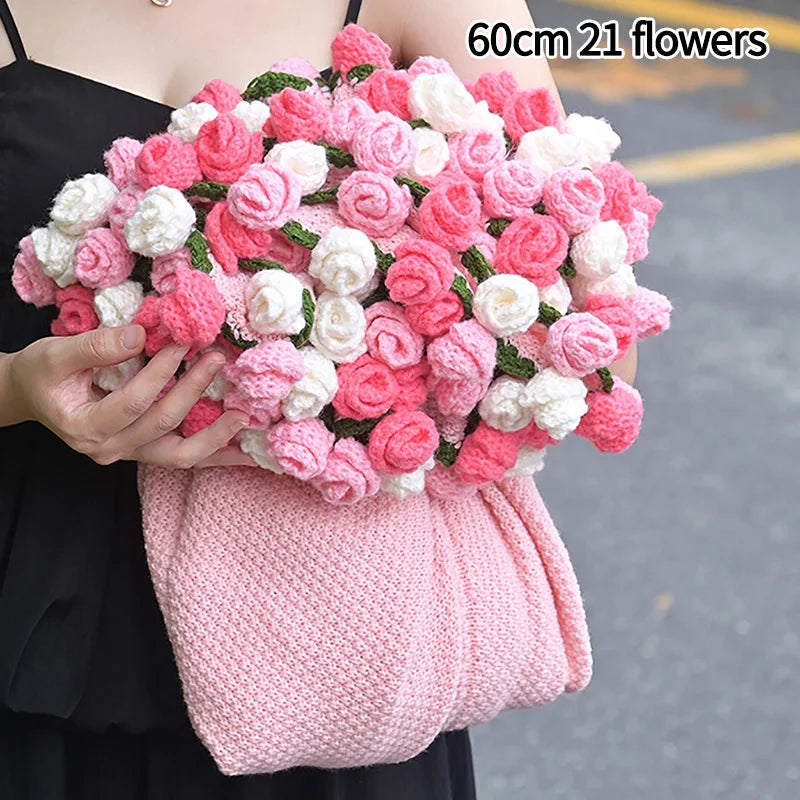 Crochet Flower Bouquet Blanket — Handmade Knit Floral Throw