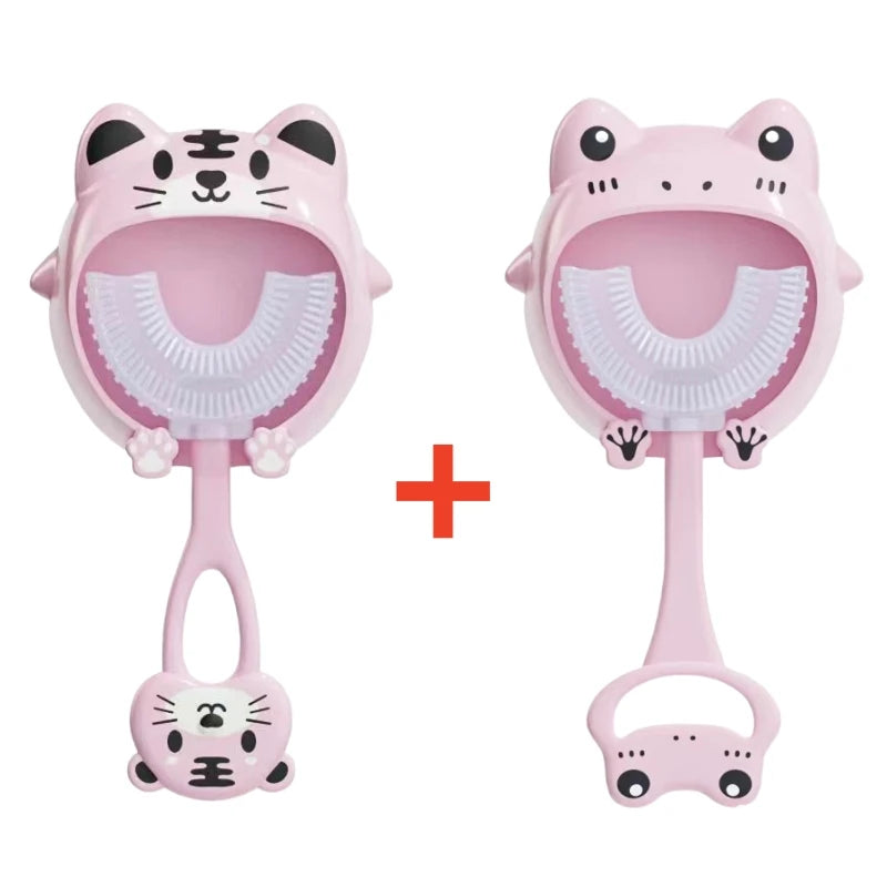 Kids U-Shaped Silicone Toothbrush — 360° Cartoon Design for Ages 1–12