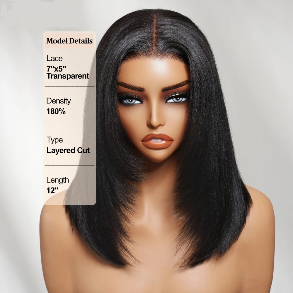 Hair Blunt Cut Bob Wigs Human Hair 7x5 Lace Glueless Short Straight Bob Wigs Yaki Straight Bob Wigs