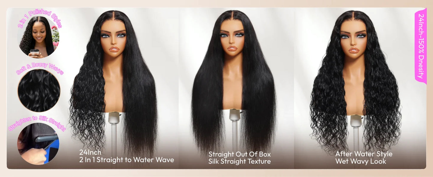 13x4 Bye Bye Slip Lace Frontal Wet & Wavy 2-in-1 Glueless Human Hair Wig