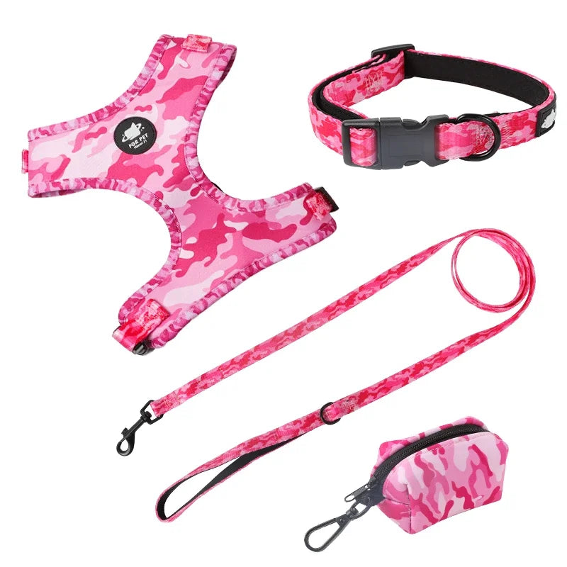 Personalized Dog Harness Suit Set — Vest, Collar, Leash, Scarf & More