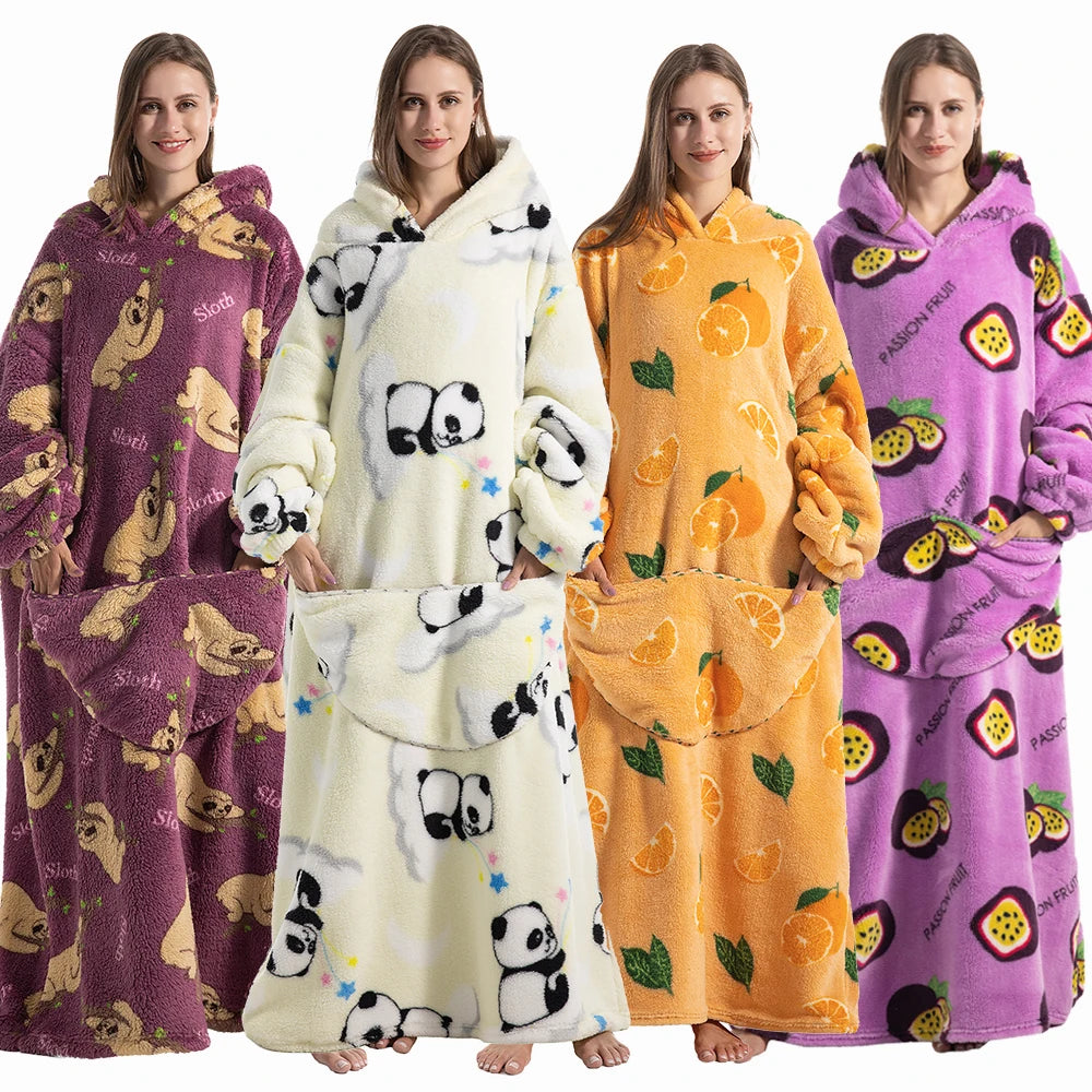 Cartoon Plush Wearable Blanket Hoodie for Adults