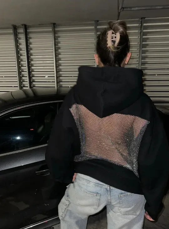 Women's Backless Lace Fleece Hoodie