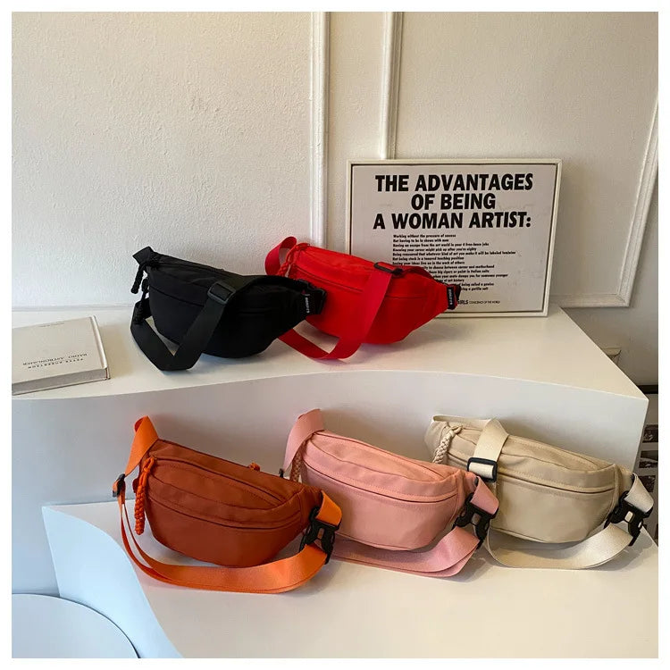 Fashion Nylon Crossbody Bags for Women Chest Bags Sling Waist Pack Canvas Waist Bag Casual Fanny Packs Sport Half Moon Belt Bag