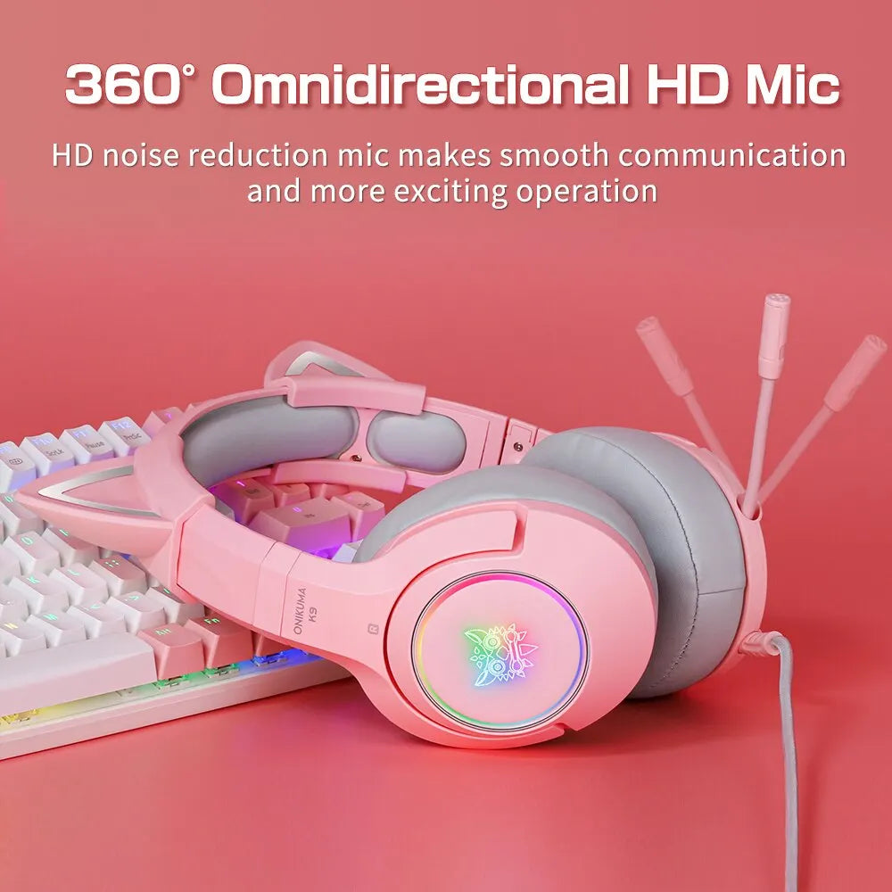 ONIKUMA K9 RGB Gaming Headset with Cat Ears & HD Mic