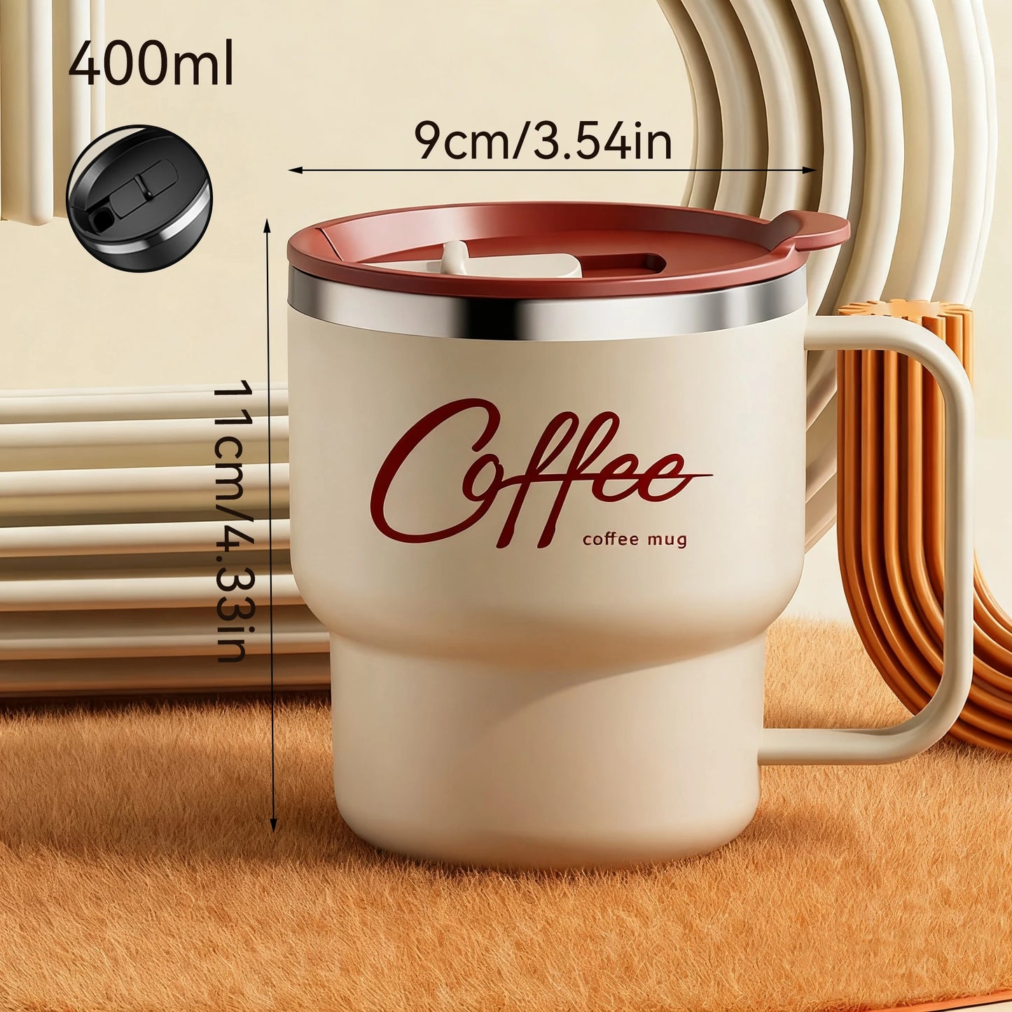 Double Wall Insulated Coffee Mug — 304 Stainless Steel with Handle