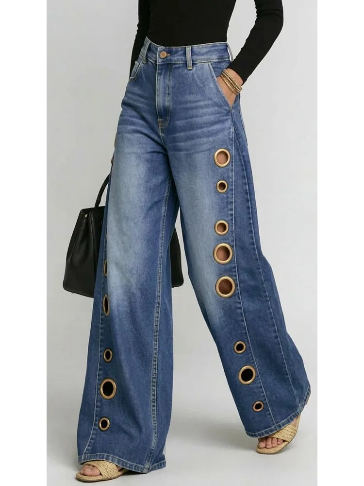 Personalized Wide Leg Jeans — High-Waist Loose Fit Streetwear