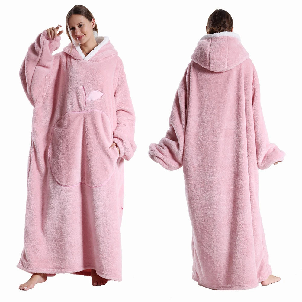 Extra-Long Plush Wearable Blanket Hoodie