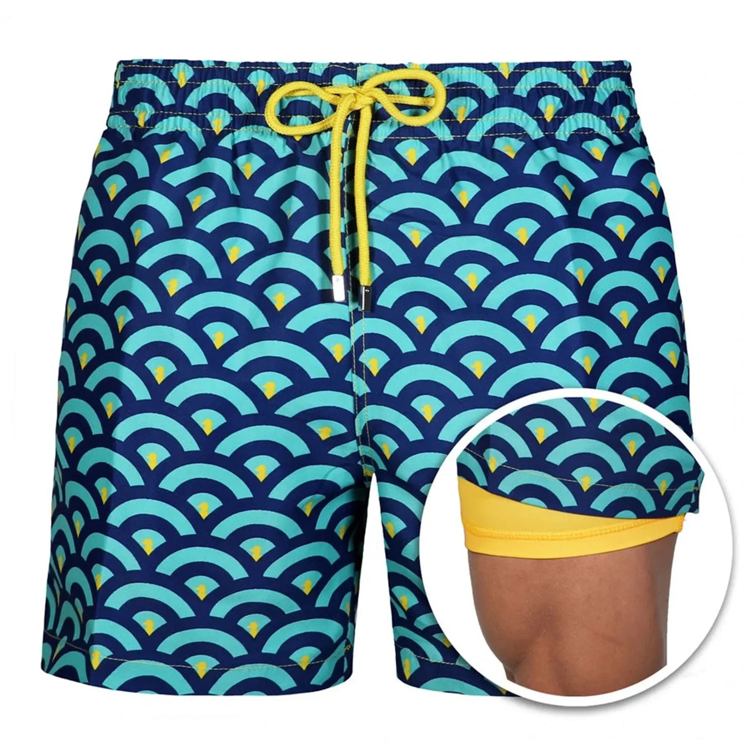 Men's Tropical Print Beach Shorts with Lining — Casual Summer Swim Trunks