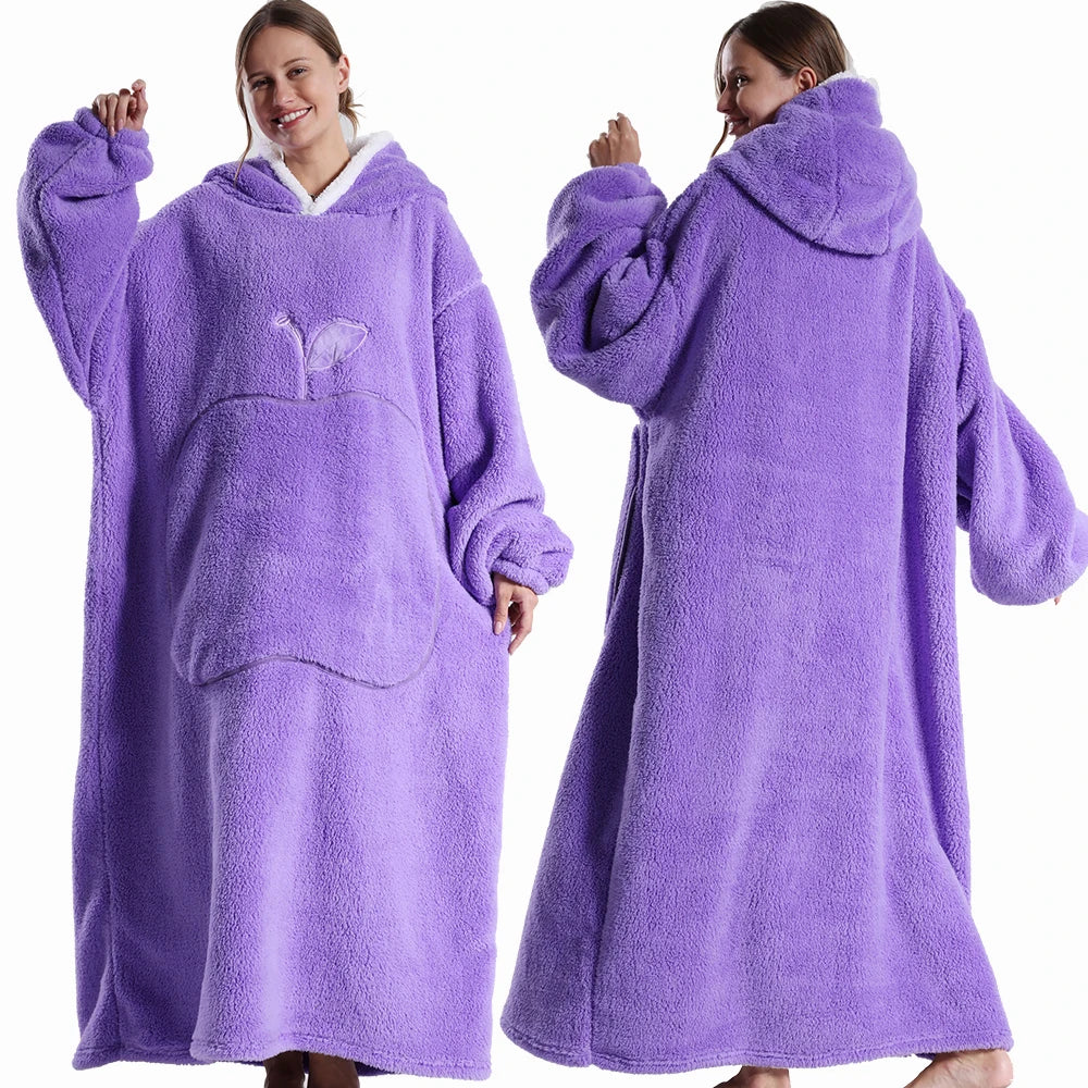 Extra-Long Plush Wearable Blanket Hoodie
