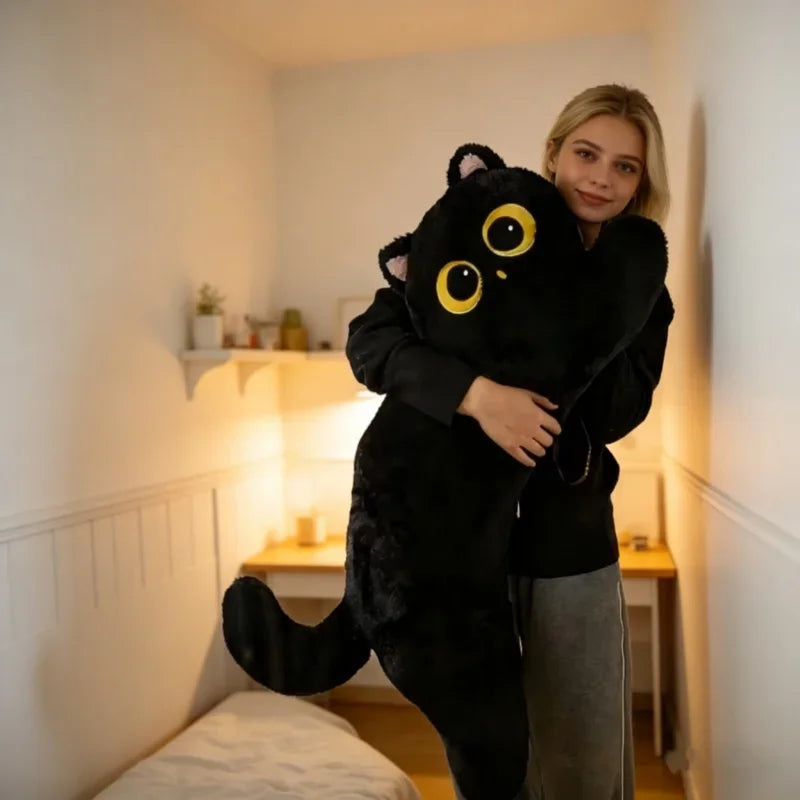 Black Cat Plush Pillow Logic Cat Doll Long Bedhead Pillow Dormitory Sleeping Leg Clamp Pillow Sofa Cushion Home Using Supplies