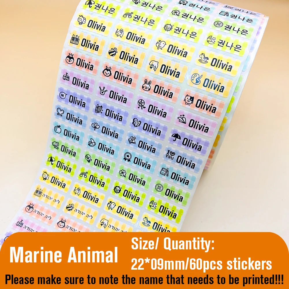 60/5000pcs - Personalized Name Tag Stickers – Waterproof Kawaii Labels for Kids
