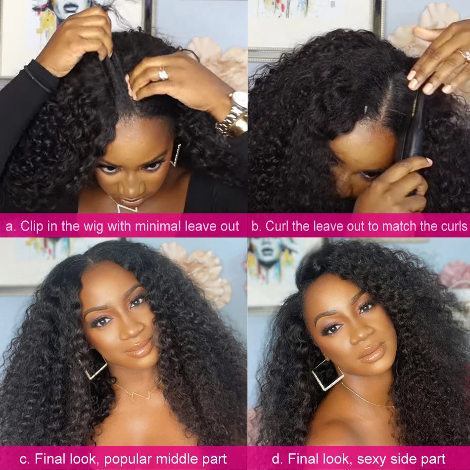 Kinky Curly V Part Wig 100% Human Hair — Clip-In with Drawstring | 180% Density