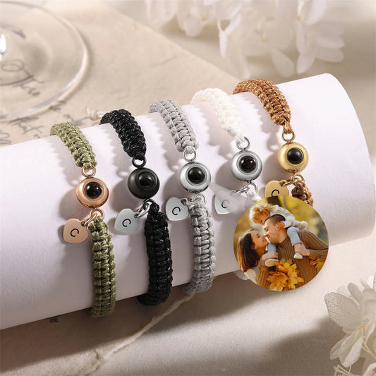 Personalized Photo Projection Bracelet with Custom Letter & Heart Pendant
