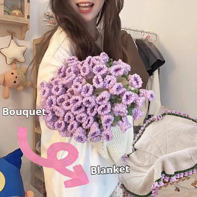 Crochet Flower Bouquet Blanket — Handmade Knit Floral Throw