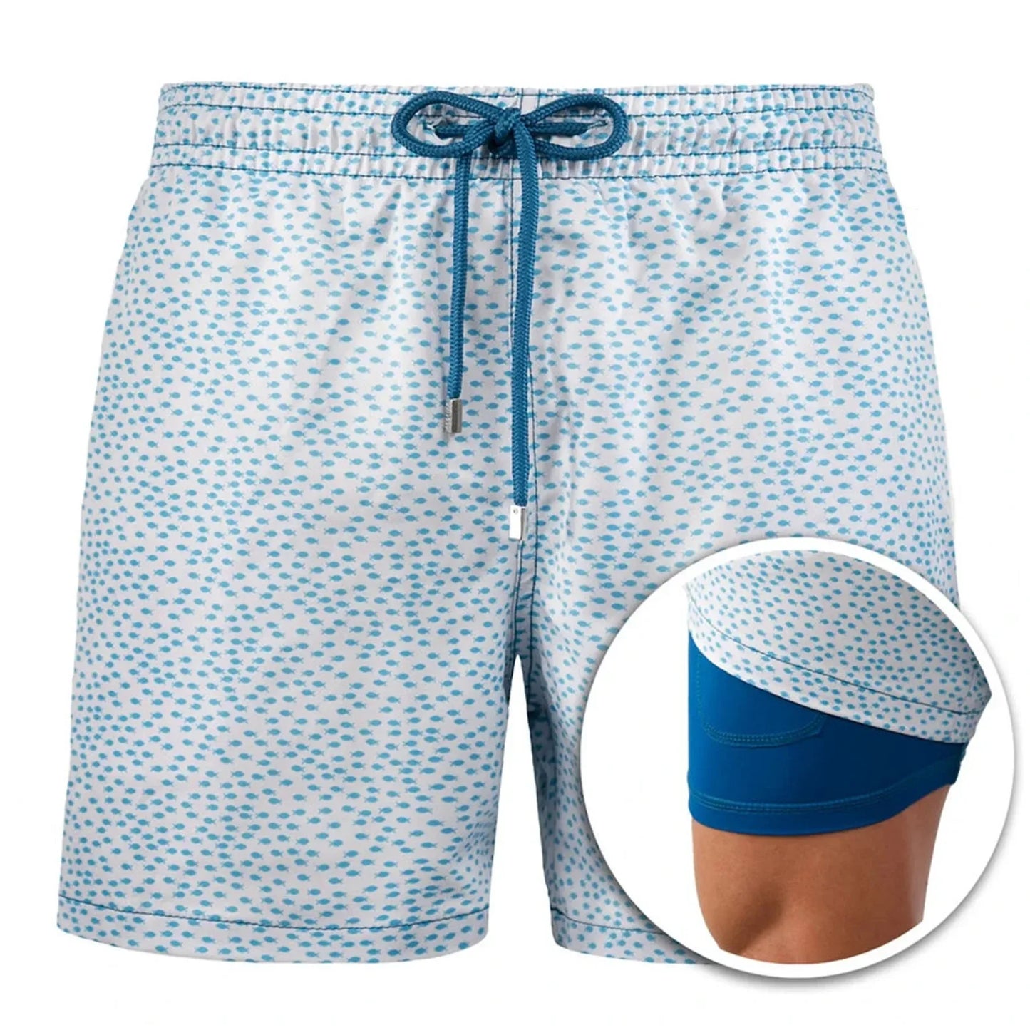 Men's Tropical Print Beach Shorts with Lining — Casual Summer Swim Trunks