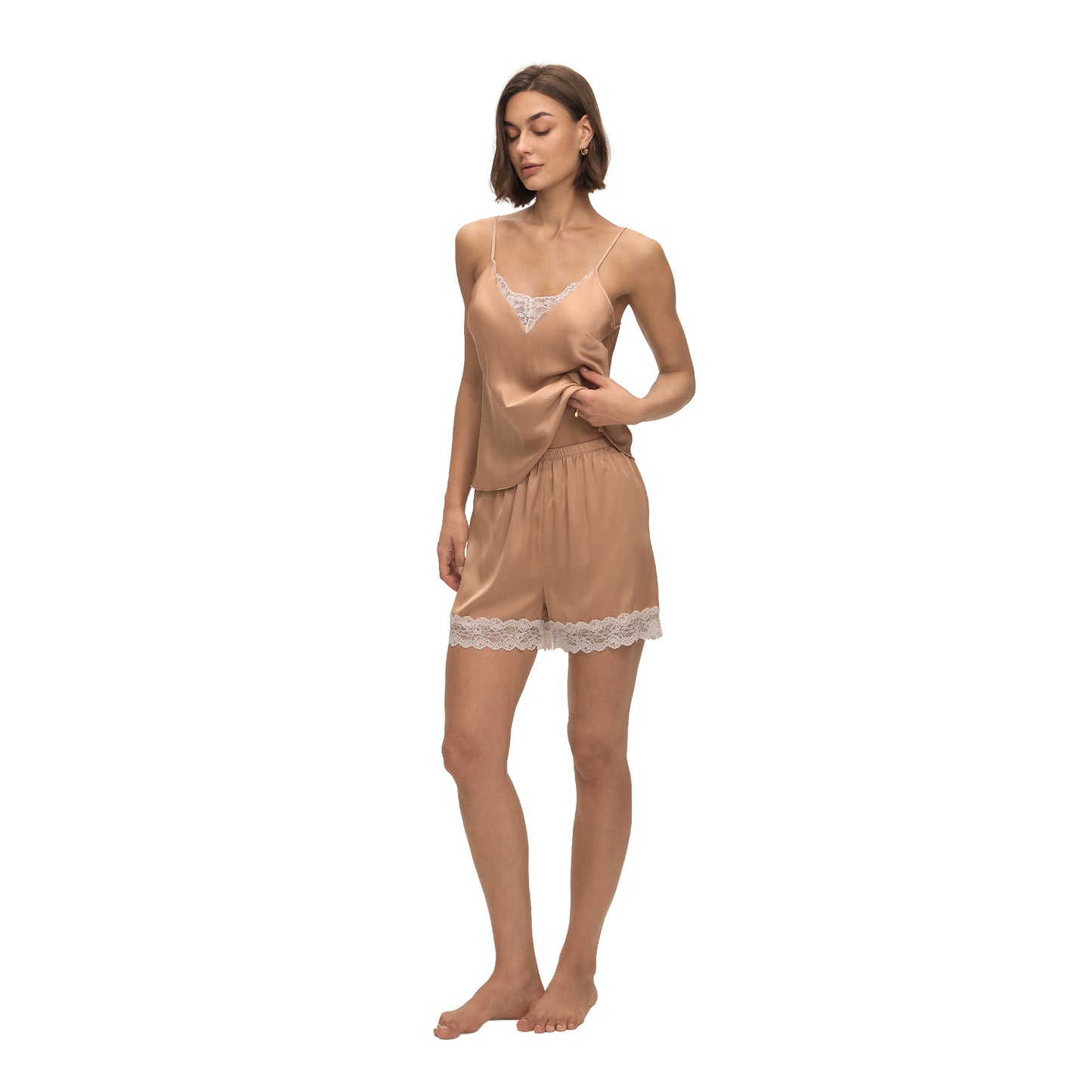 Lace-Panel Solid-Color Sexy Jumpsuit With Suspender Shorts