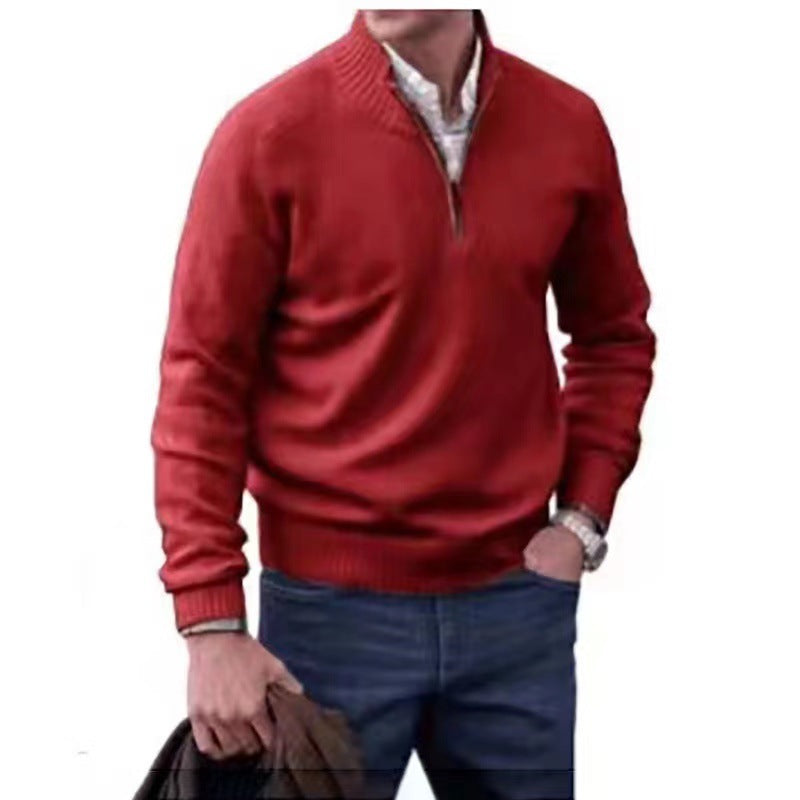 Men's Pullover Sweater Fashion Zipper Stand Collar Knitted Top