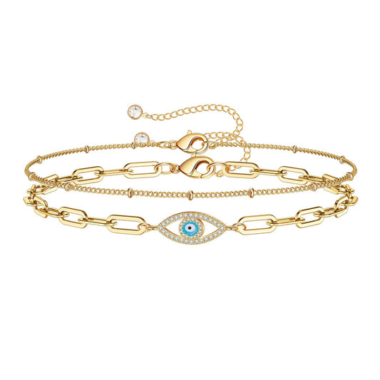 Dainty Gold Bracelets For Women, 14K Gold Filled Adjustable Layered Bracelet Cute Oval Chain  Bar Gold Bracelets For Women Jewelry