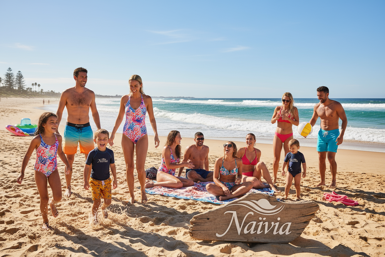 Australian beach scene with Naïvia Swimwear