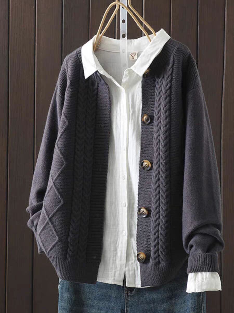 Cardigan Cable-Knit Sweater Coat For Women