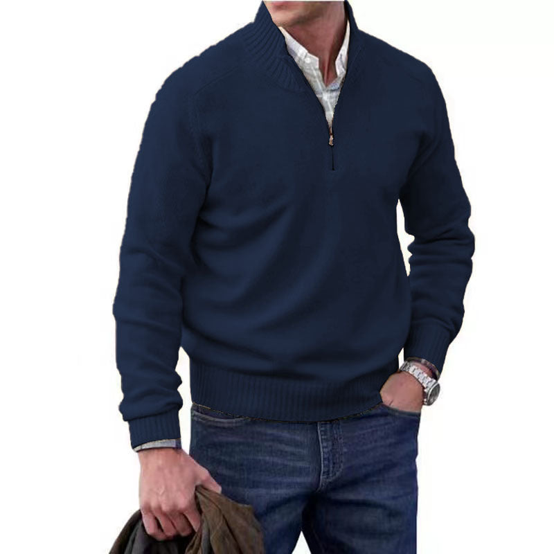 Men's Pullover Sweater Fashion Zipper Stand Collar Knitted Top