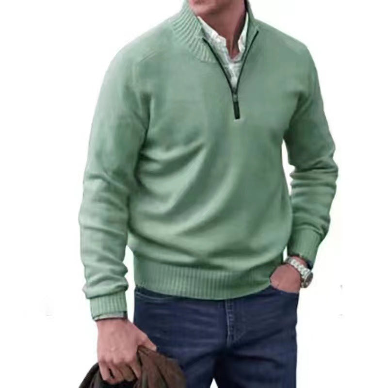 Men's Pullover Sweater Fashion Zipper Stand Collar Knitted Top