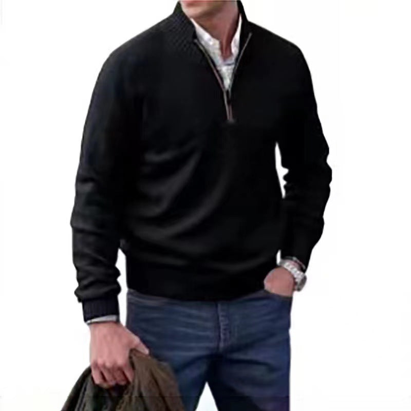 Men's Pullover Sweater Fashion Zipper Stand Collar Knitted Top
