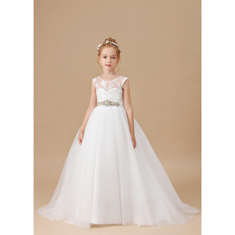Girl's White Flower Girl Wedding Dress