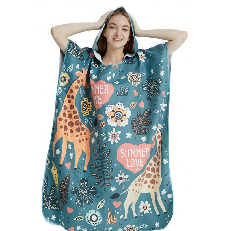 Floral Hooded Laundry Quick-drying Towel Cloak Bathrobe
