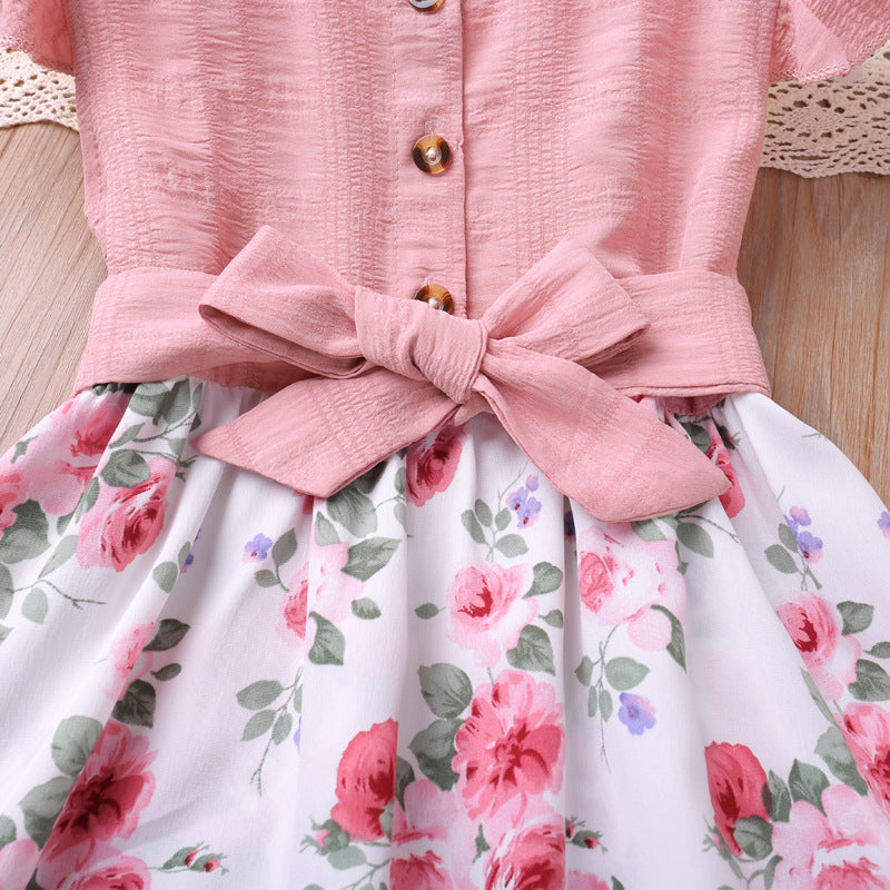 Stitching Floral Girls' Princess Dress