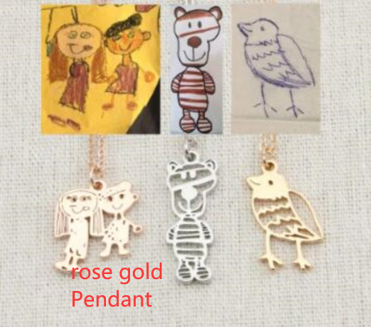 Personalized Kids Drawing Jewelry — Custom Artwork Necklace, Bracelet, Brooch, Keychain, Pendant & Stud