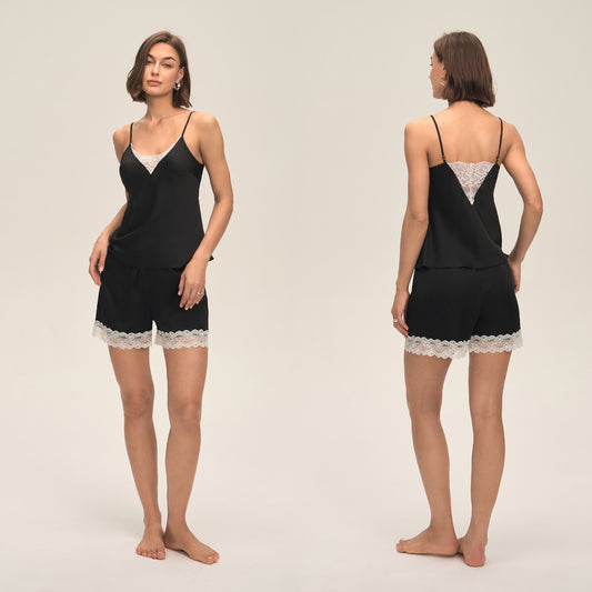 Lace-Panel Solid-Color Sexy Jumpsuit With Suspender Shorts