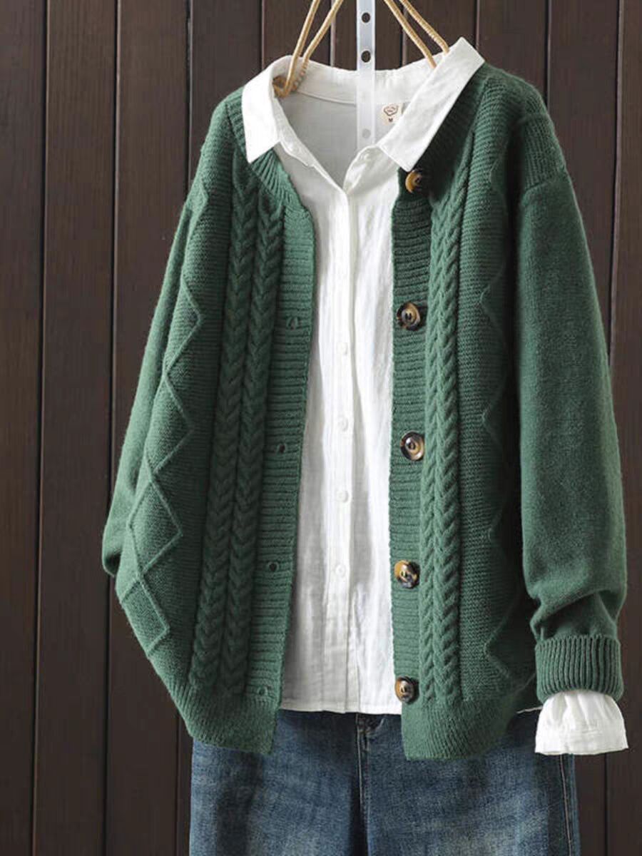 Cardigan Cable-Knit Sweater Coat For Women