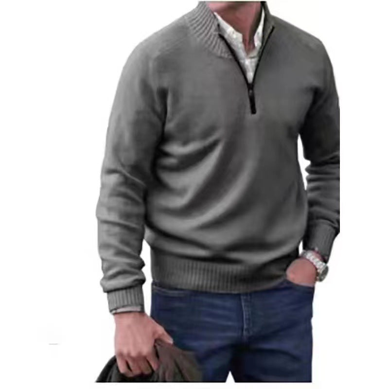 Men's Pullover Sweater Fashion Zipper Stand Collar Knitted Top