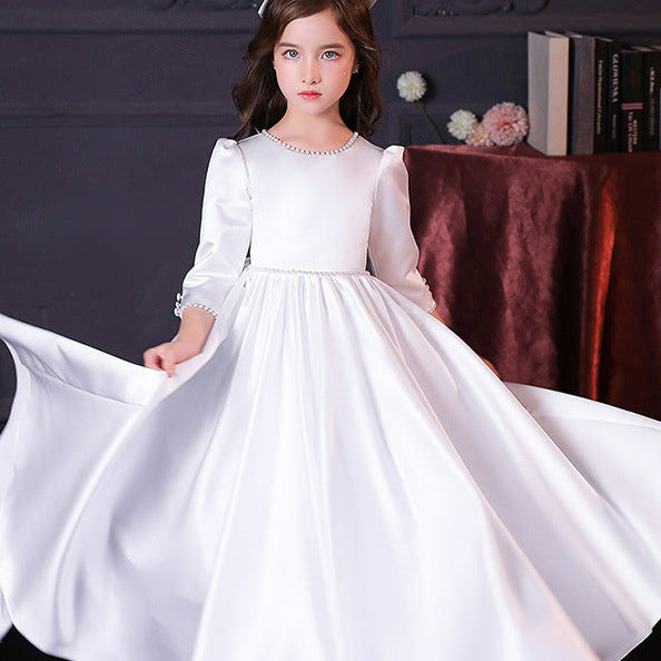 Children's White Satin Wedding Host Dress