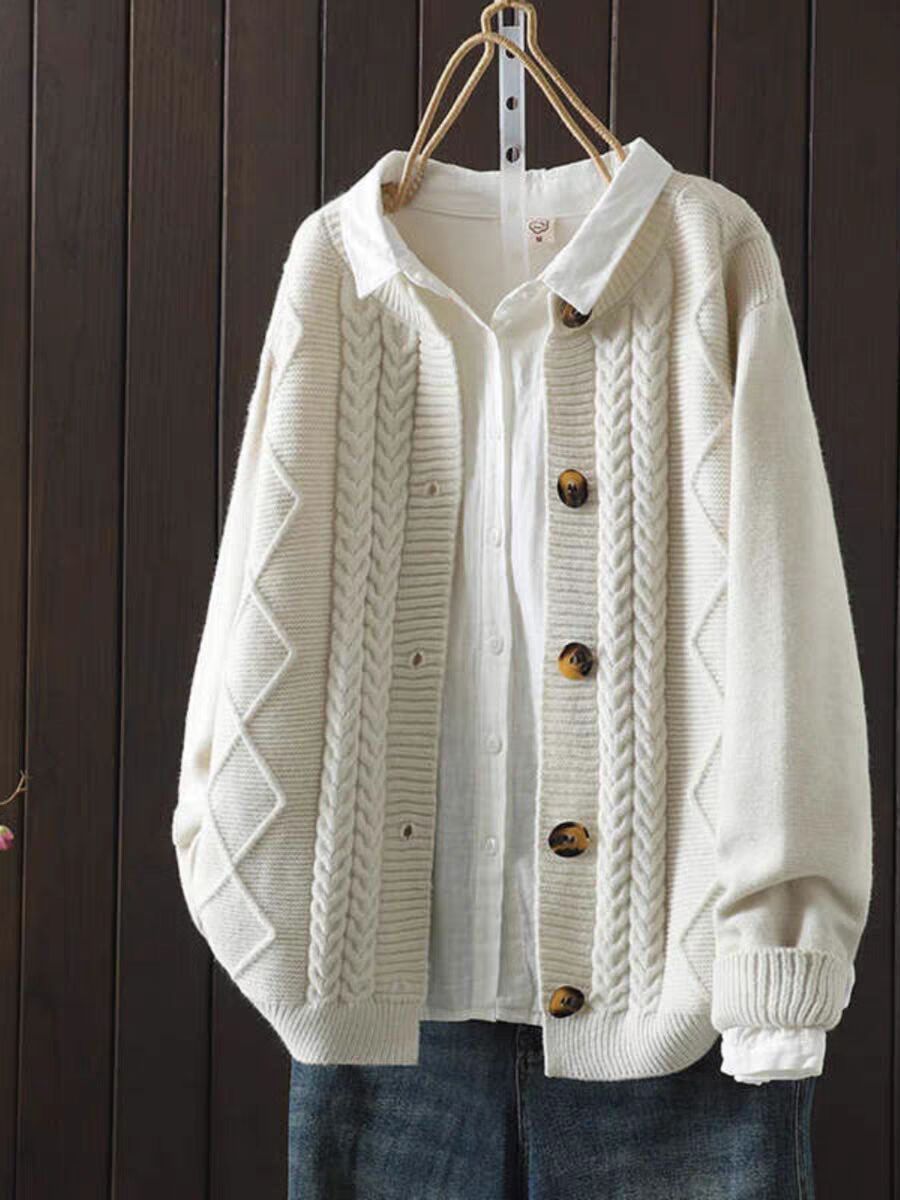Cardigan Cable-Knit Sweater Coat For Women